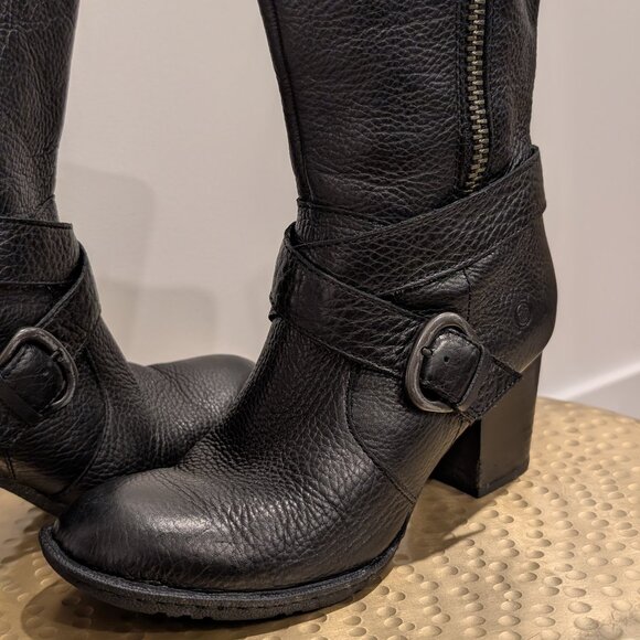 Born Heeled Low-Calf Moto Black Leather Boots - Women's sz 7 - Picture 4 of 12